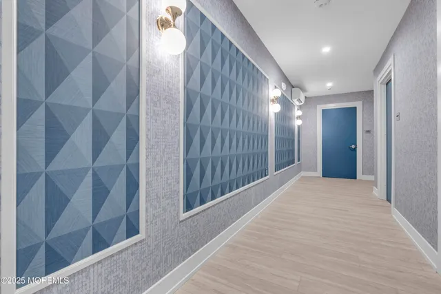 a view of a balcony with door