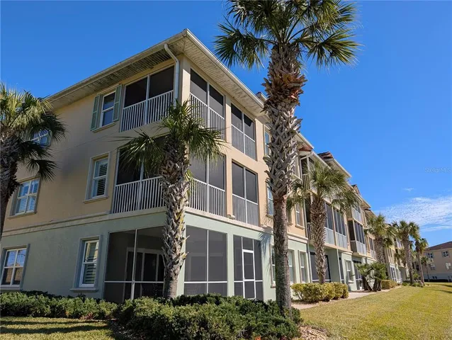 a front view of a multi story building