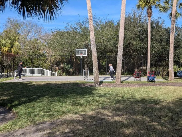 a view of a park with a slide