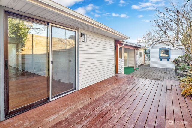 a porch with seating space