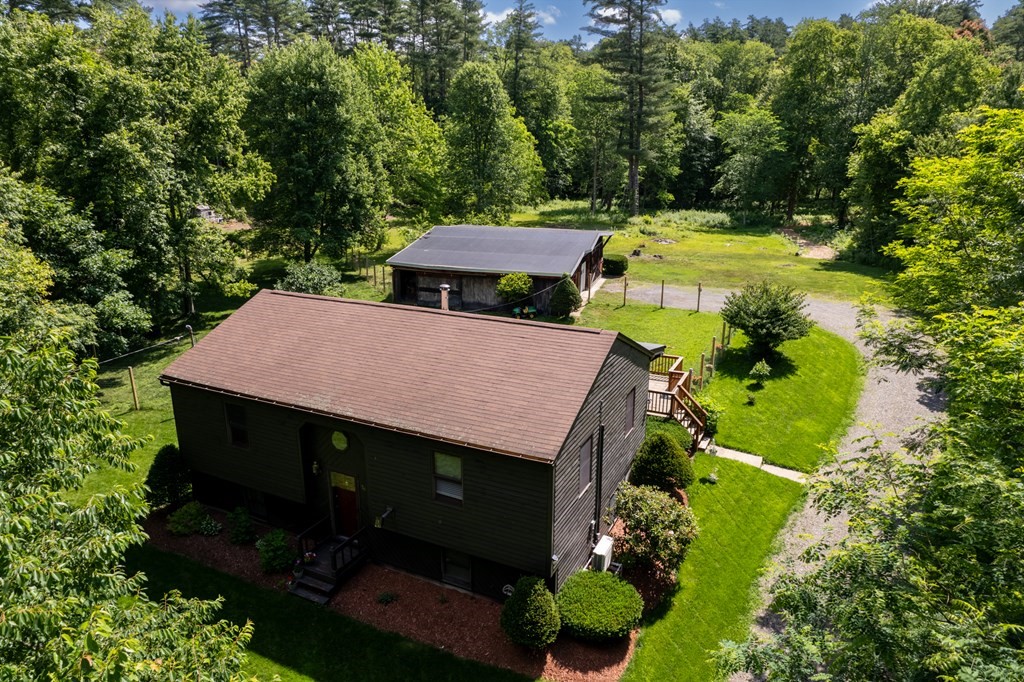 76 River Road Ware, MA 01082 - Photo 29 of 30 an aerial view of a house with swimming pool a yard and outdoor seating