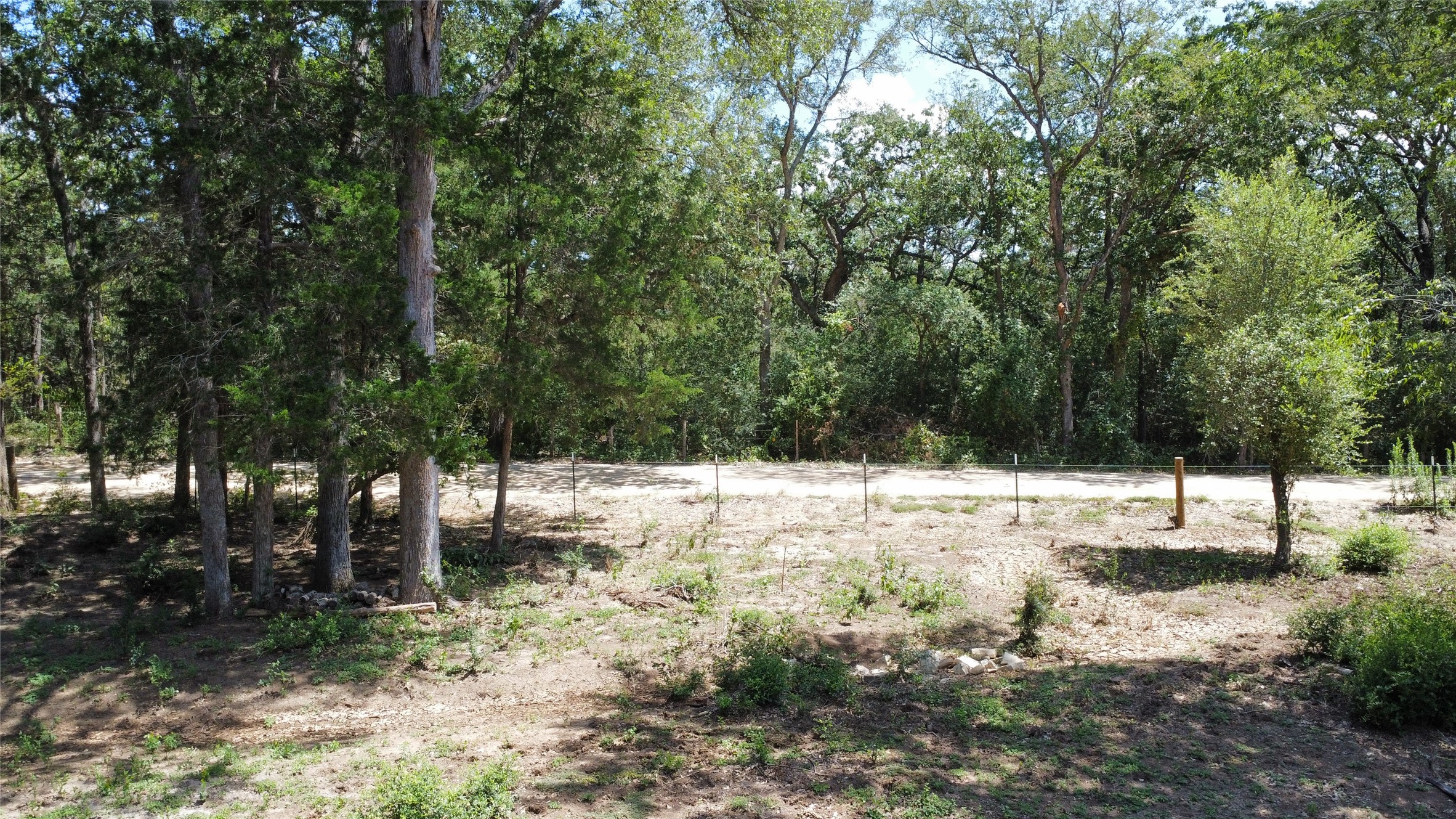 959 Carter Road Dale, TX 78616 - Photo 18 of 20 Mature trees frame a peaceful landscape bordered by a simple wire fence line.