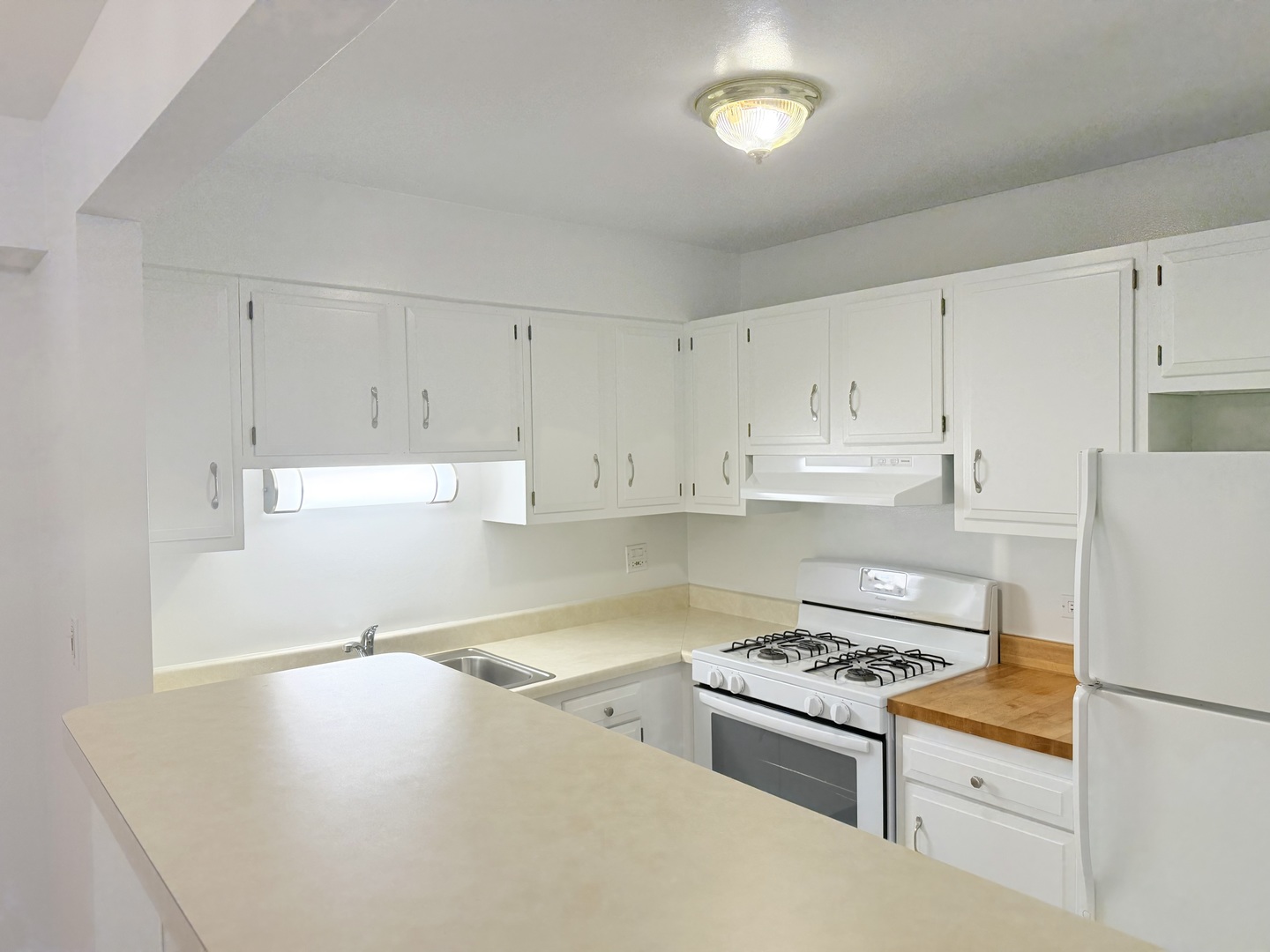 3531 East Central Road, Unit 101 Des Plaines, IL 60025 - Photo 3 of 15 a kitchen with granite countertop a sink a stove a refrigerator and white cabinets