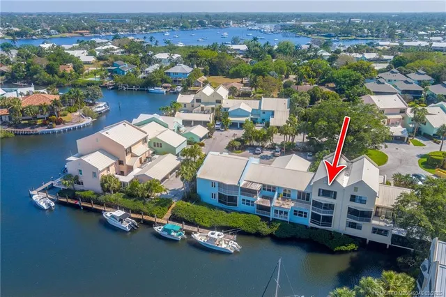 an aerial view of houses and trees