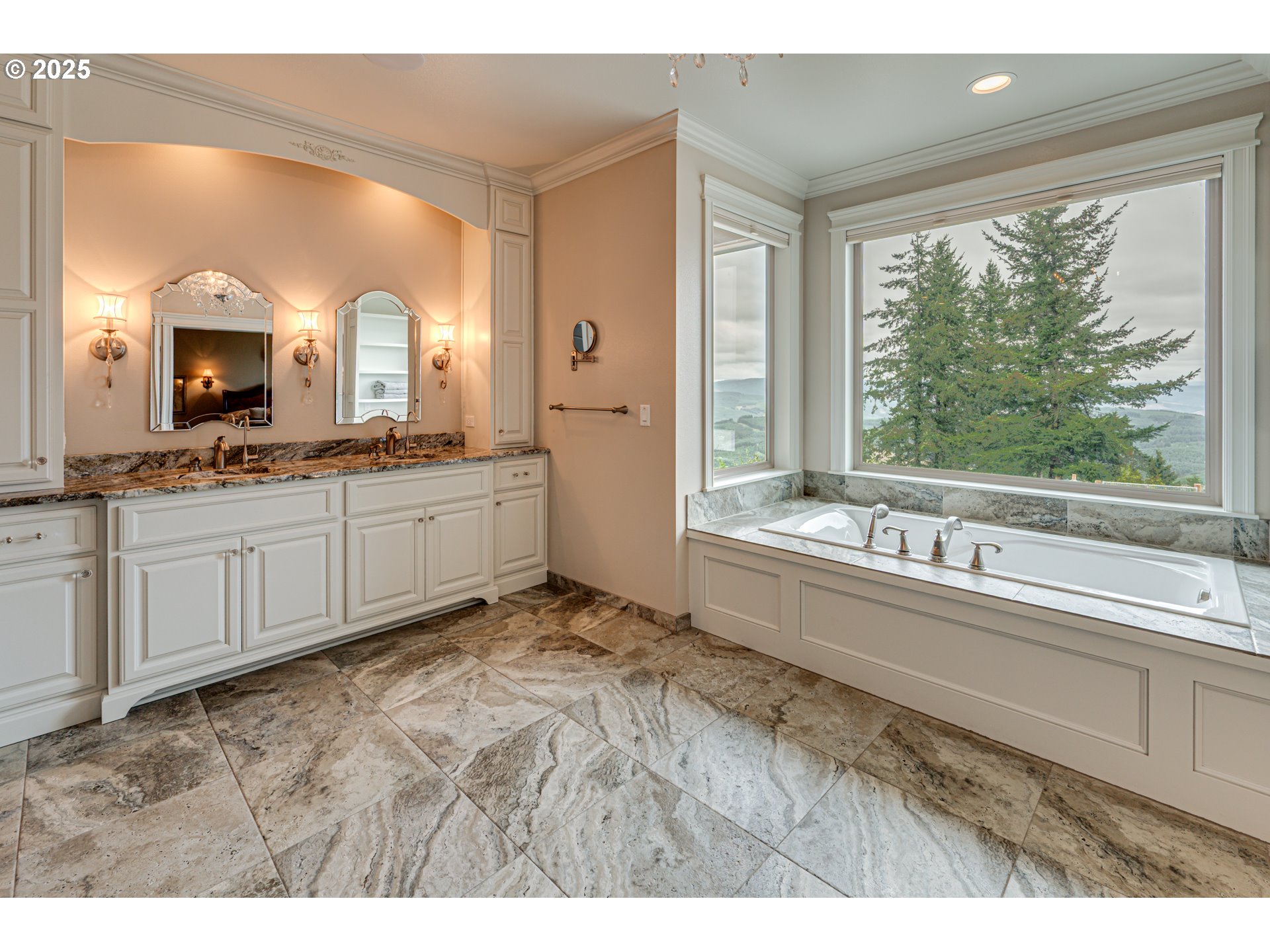 421 Woodland Heights Road Woodland, WA 98674 - Photo 14 of 48 a bathroom with a double vanity sink and a large mirror