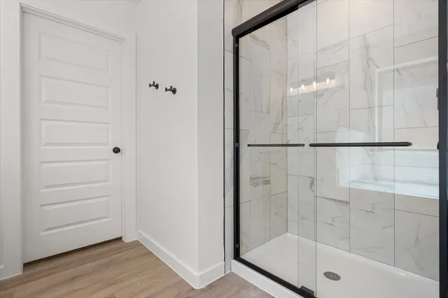 a bathroom with a bathtub