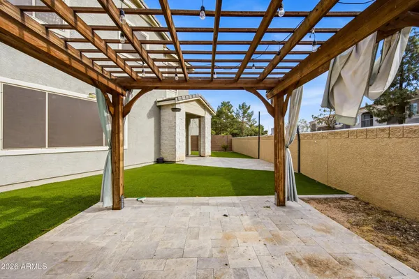 a view of a porch with a house