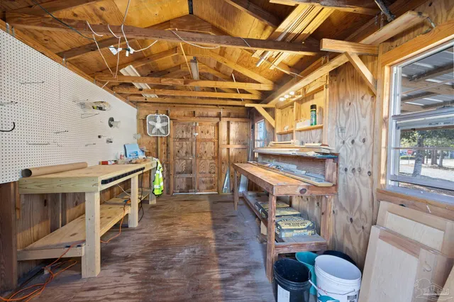 a view of a terrace with a tree