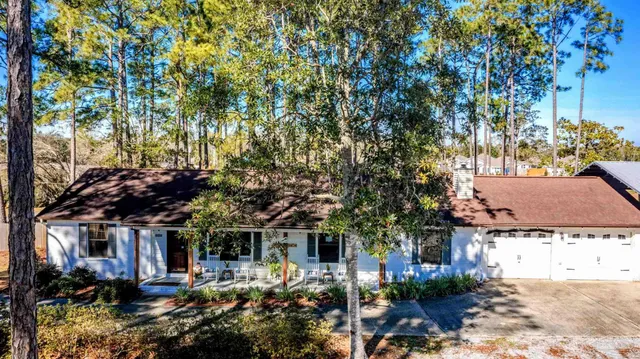 a view of a park with plants and a bench