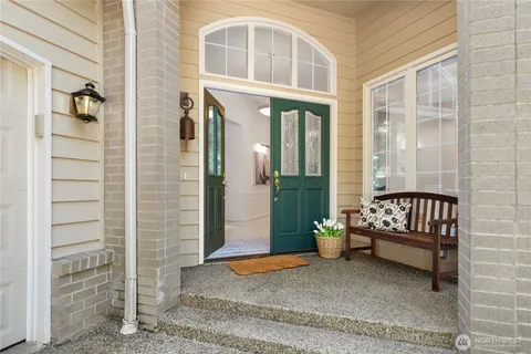a view of a balcony with bench