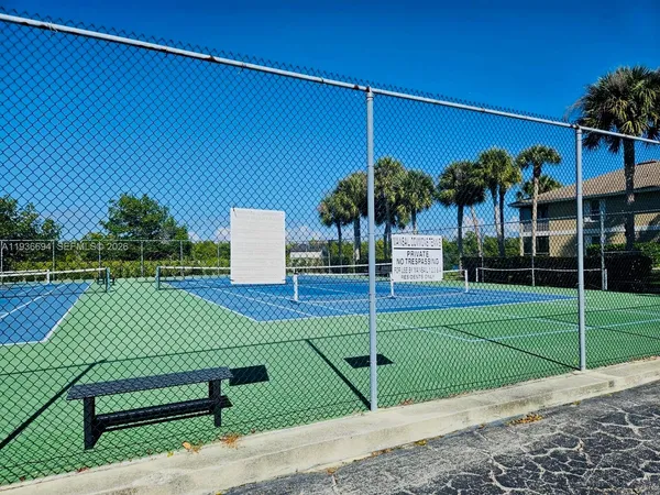 a view of a bench in the patio