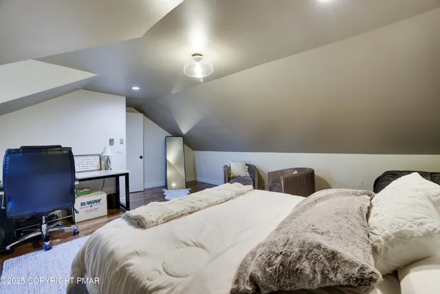 a garden view with a seating space