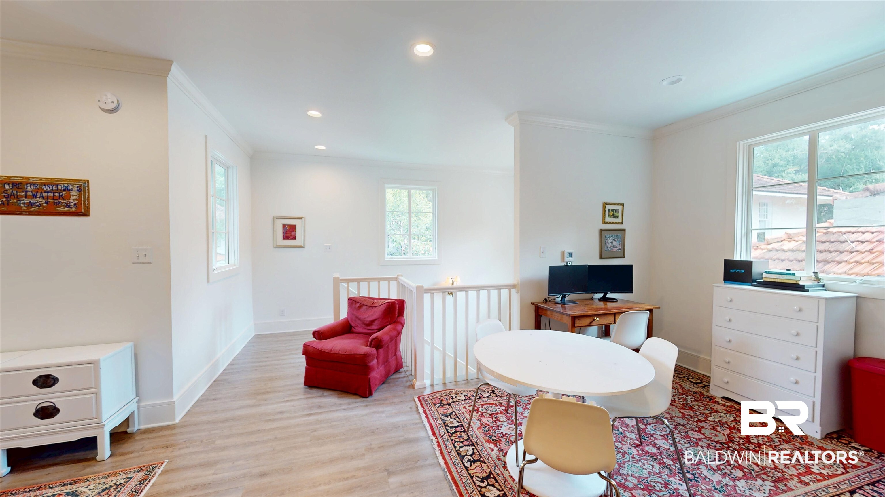 211 Lanier Avenue Mobile, AL 36607 - Photo 68 of 73 Home office featuring ornamental molding, light wood-style flooring, and recessed lighting
