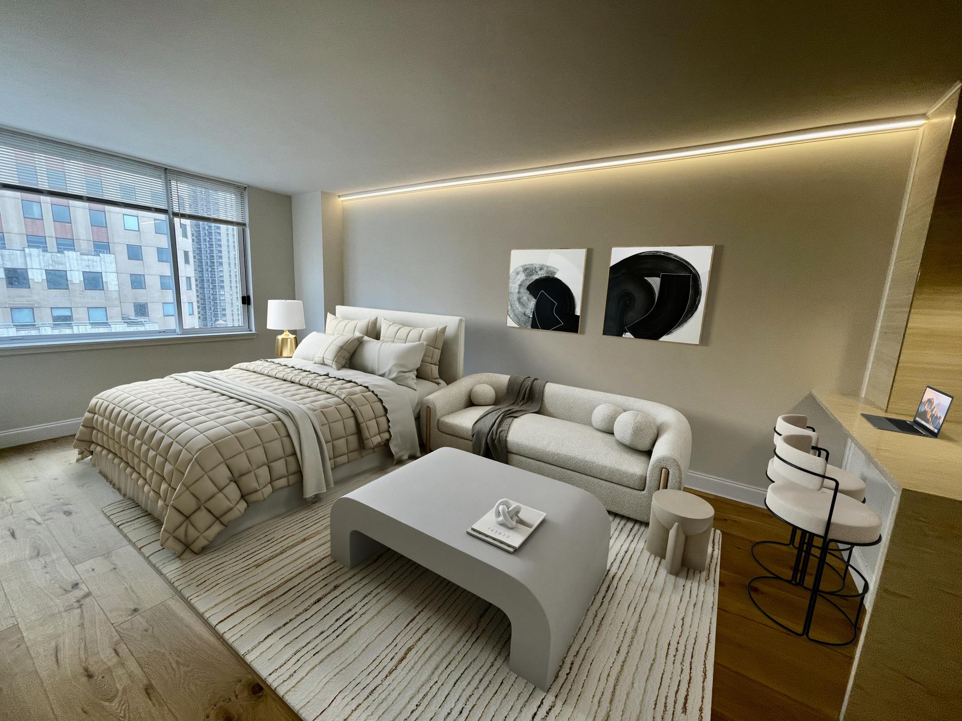 a bedroom with two beds and a window