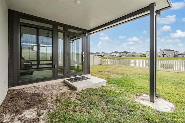an aerial view of a swimming pool
