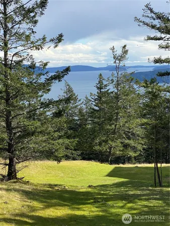 a view of a lake with a big yard