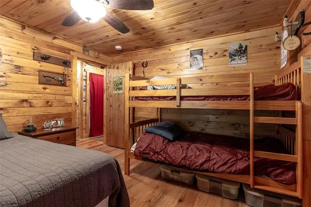 a bedroom with a bed and a closet