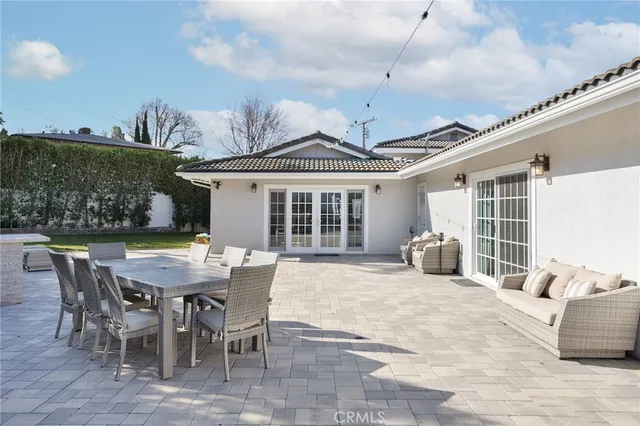 a view of a swimming pool with an outdoor space
