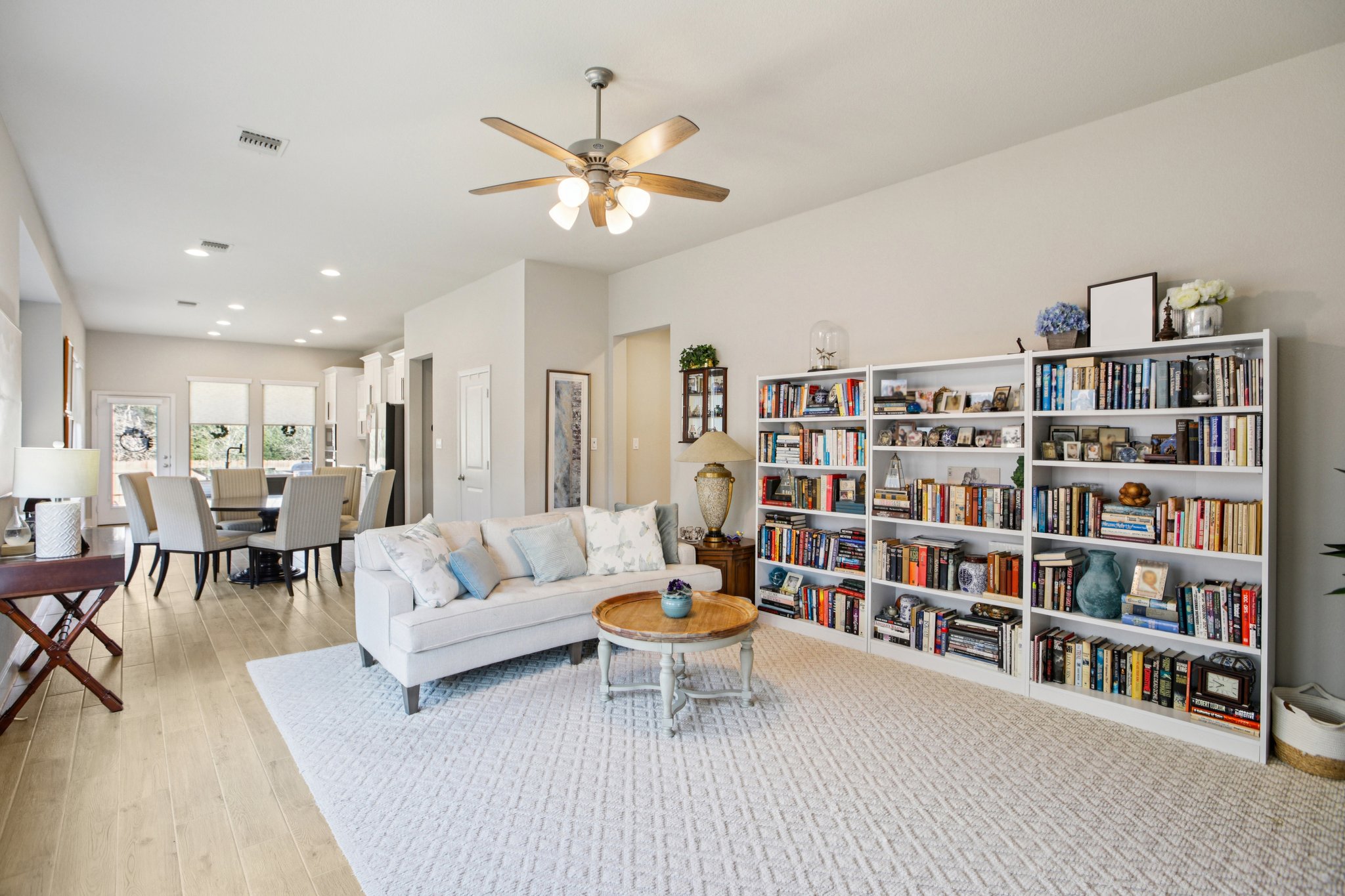 149 Plumbago Loop Bastrop, TX 78602 - Photo 11 of 33 Living room featuring a ceiling fan and recessed lighting