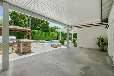 a view of porch with a tv