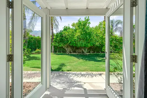 a view of a garden from a window