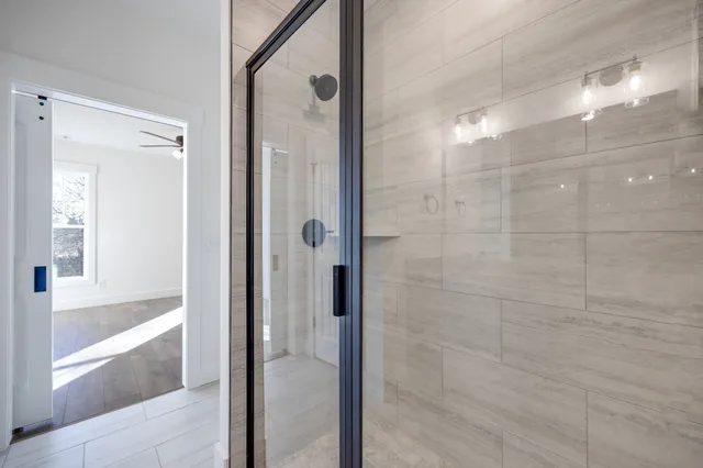 a bathroom with a bathtub