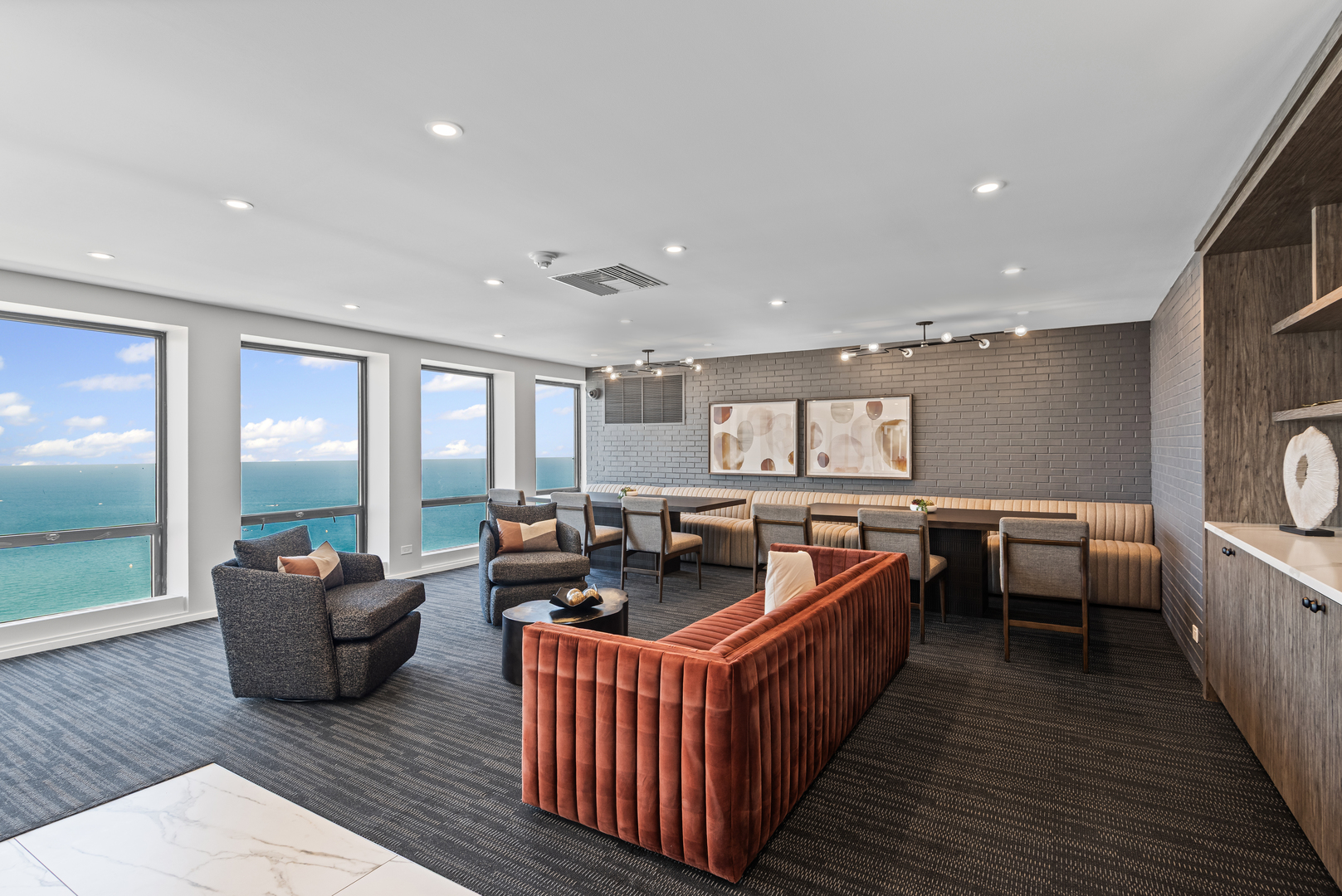 260 East Chestnut Street, Unit 611 Chicago, IL 60611 - Photo 15 of 20 a living room with furniture kitchen view wooden floor and windows