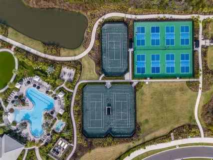 aerial view of a house with a swimming pool