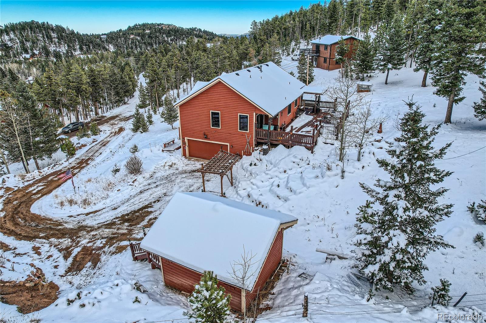 7051 Ski Trail Evergreen, CO 80439 - Photo 36 of 39 a aerial view of a house with a yard