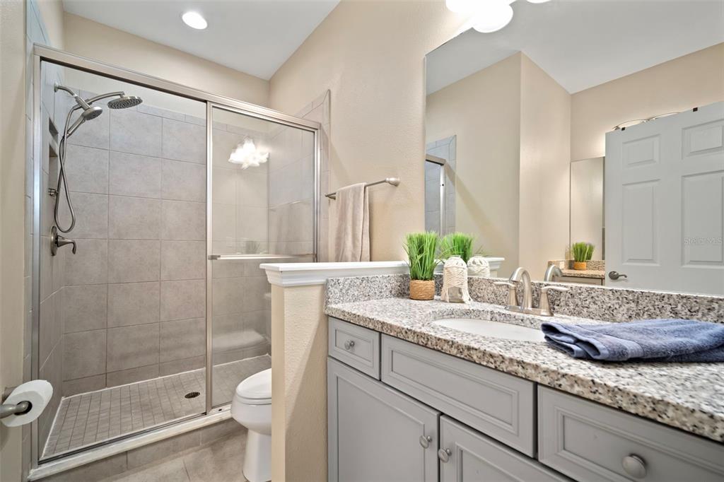 5807 Circa Fishhawk Boulevard Lithia, FL 33547 - Photo 16 of 40 a bathroom with a granite countertop sink a toilet and shower