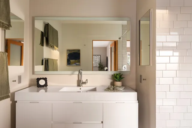 a bathroom with a window