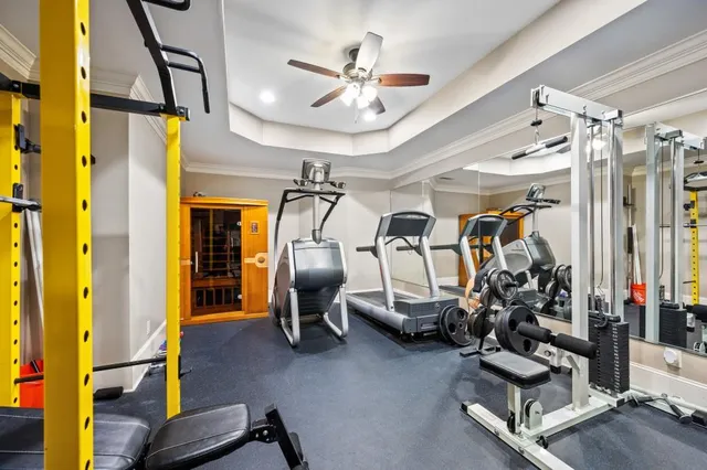 a view of a swimming pool with an outdoor seating