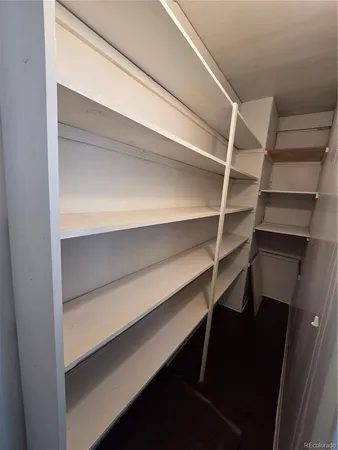 a view of walk in closet with empty racks
