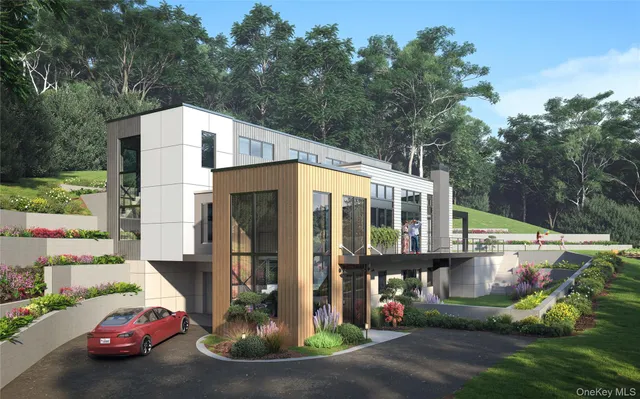 a car parked in front of a house