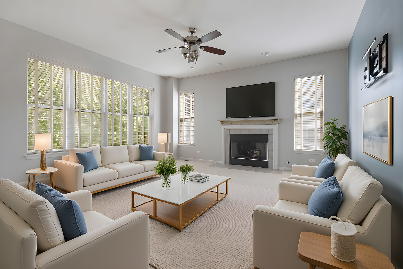 748 Hamilton Way Batavia, IL 60510 - Photo 13 of 36 a living room with furniture a flat screen tv and a fireplace