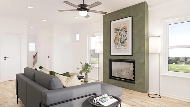 a living room with furniture and a window