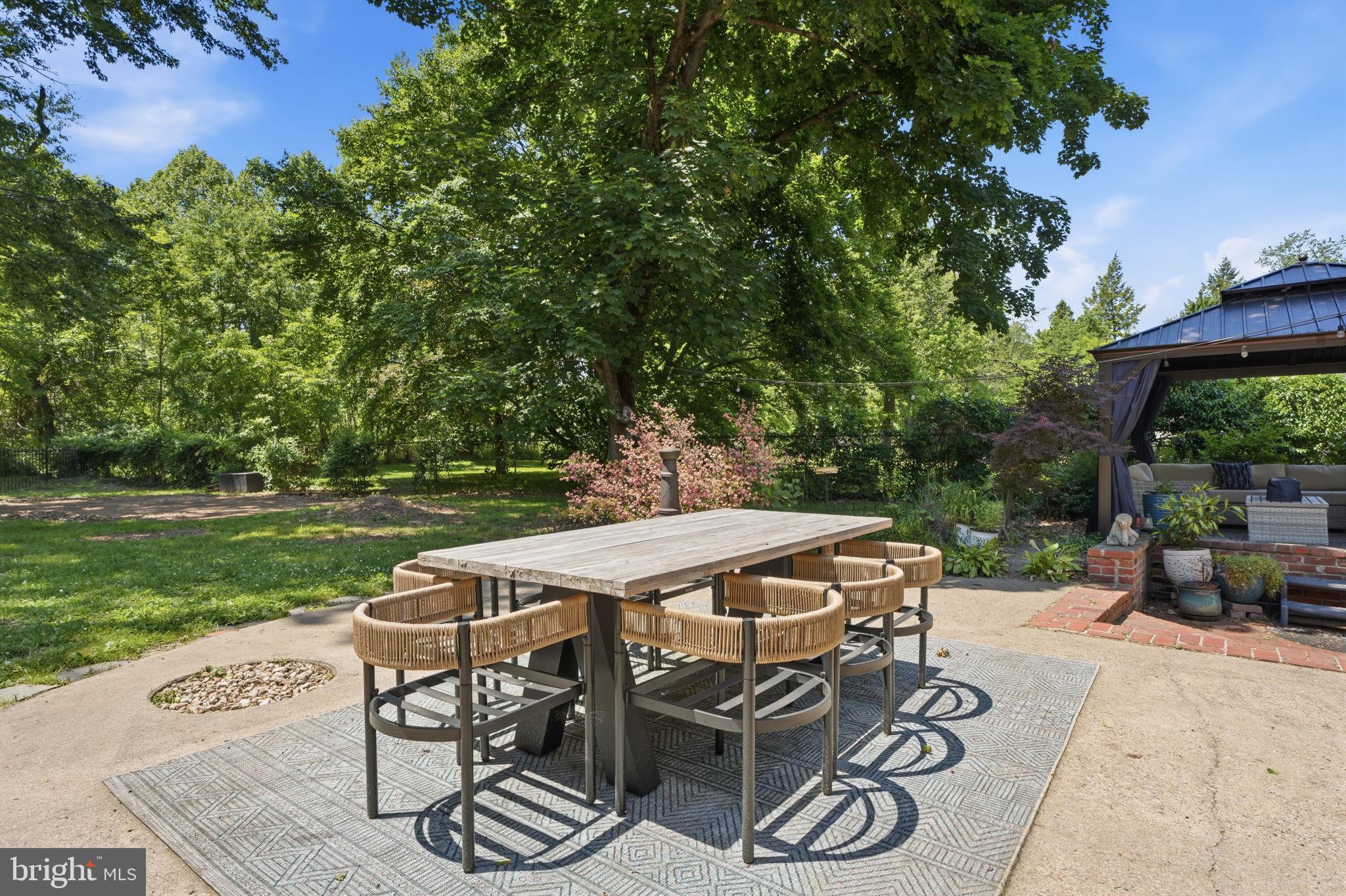 621 River Road Yardley, PA 19067 - Photo 51 of 75 a view of a patio with table and chairs potted plants and a yard