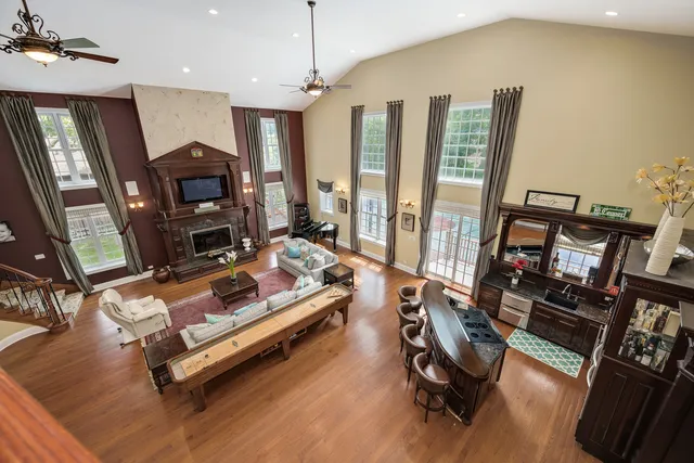 a room with gym equipment and a table
