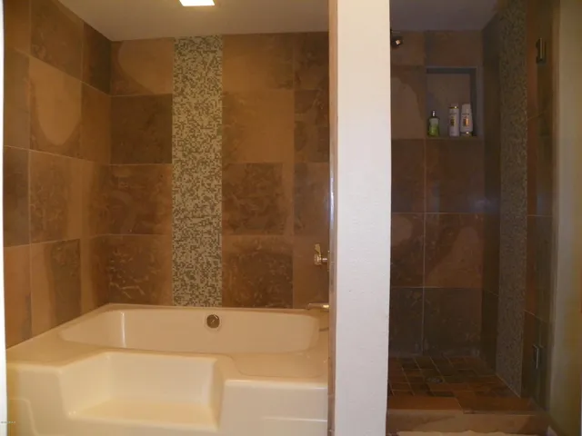 a bathroom with a bathtub