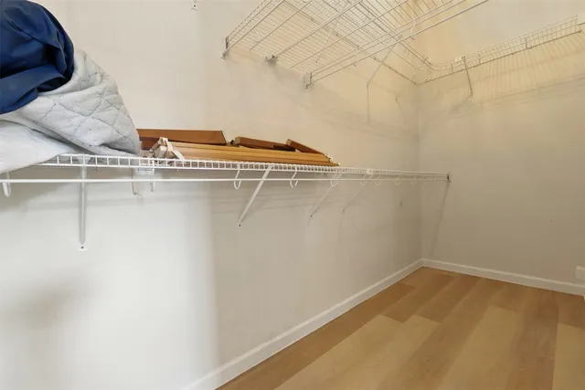 a view of a room with racks on the wall