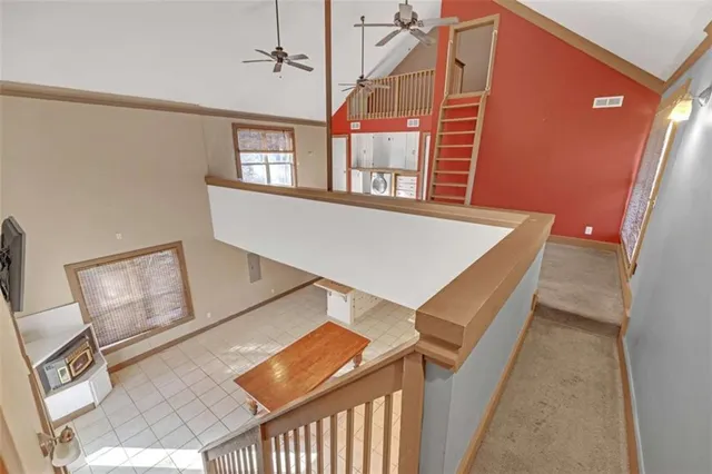 a view of a staircase with a window