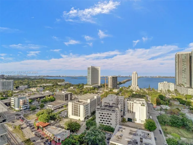 a city view with tall buildings