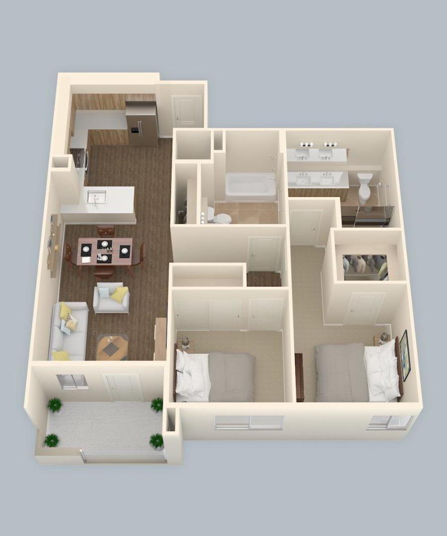 a living room with furniture and white wall painting