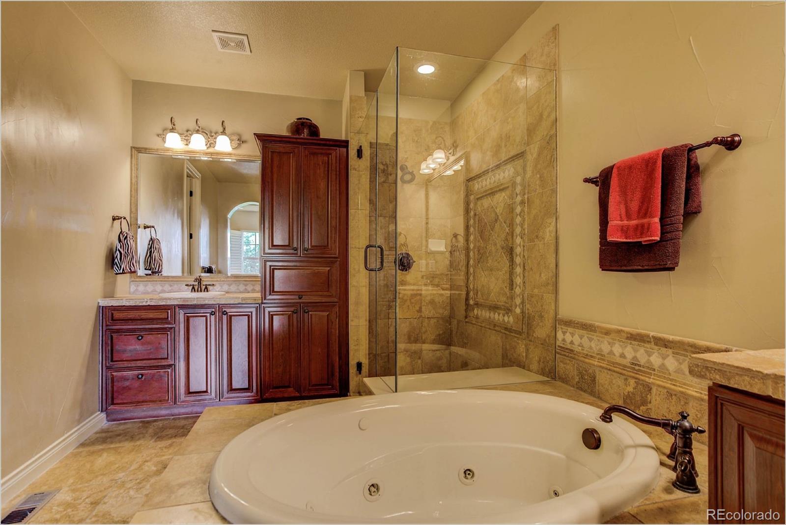 4363 Chateau Ridge Lane Castle Rock, CO 80108 - Photo 21 of 32 a bathroom with a tub a sink and a shower