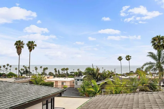 a view of staircase with lots of frames on wall and a potted plant