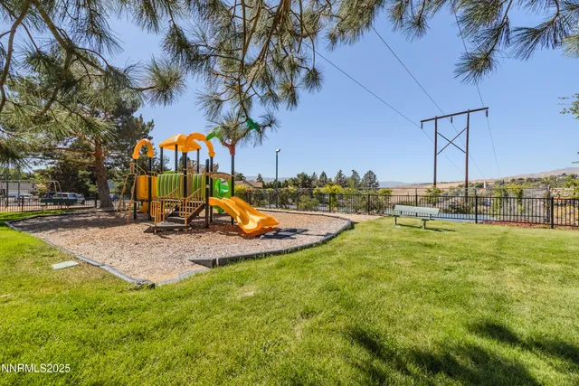 a view of a park with large trees