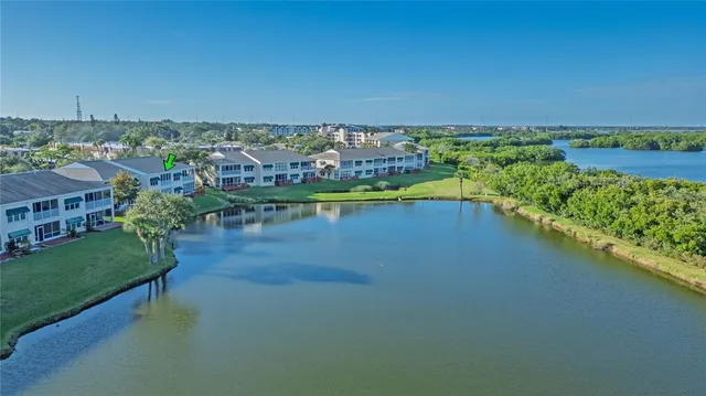 a view of a city with lawn chairs