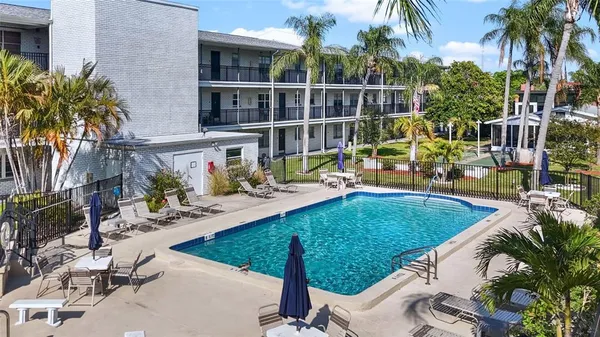 a view of a backyard with plants and swimming pool