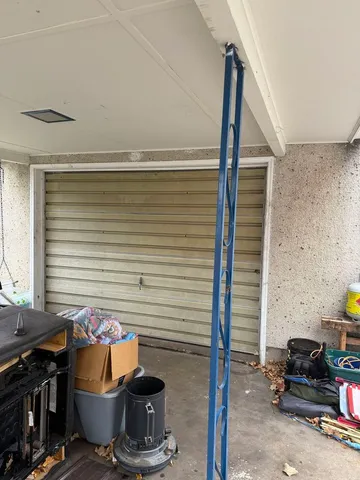 a room with a stove and a window