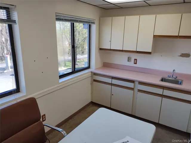 a kitchen with a sink and cabinets